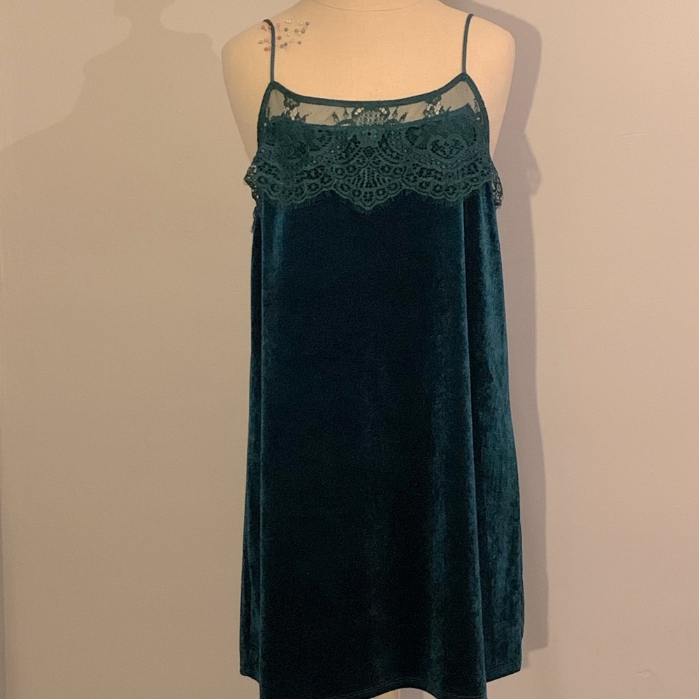 Target Velvet Emerald Green Dress with Lace Trim